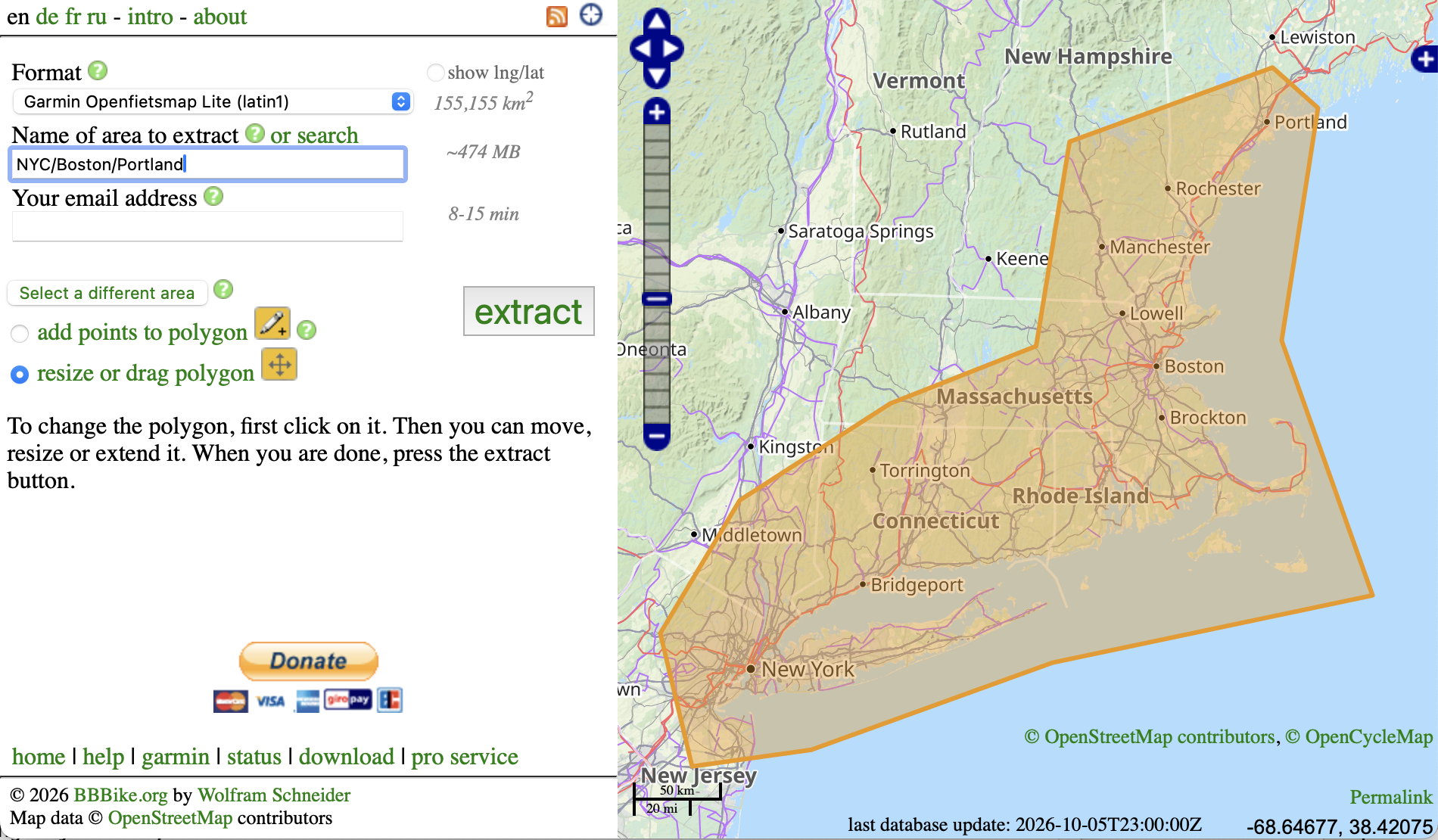 Example: a narrow polygon from New York City to Boston